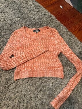 Worthington Marled Coral Scoop Neck Cropped Sweater